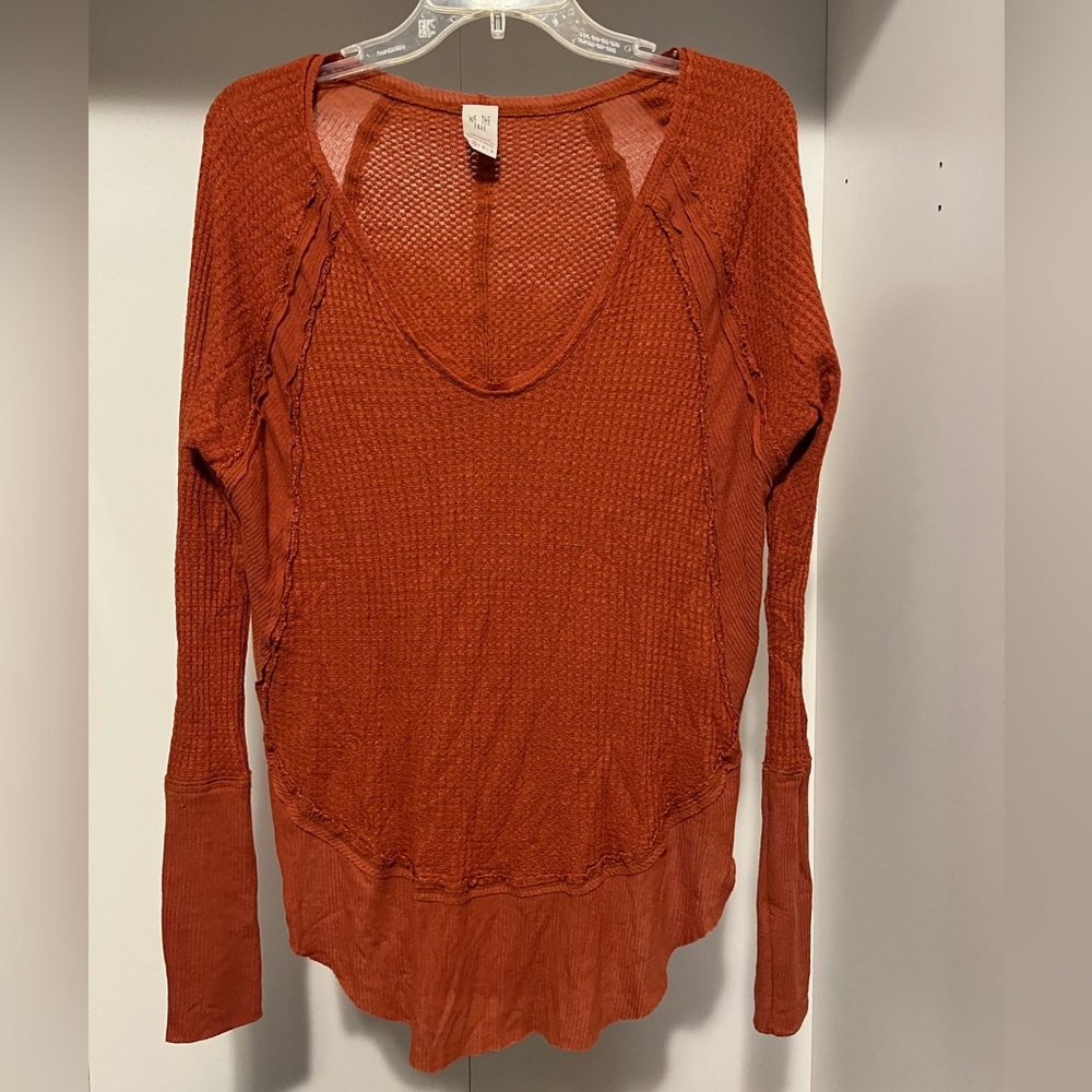XS Free People burnt orange waffle long sleeve